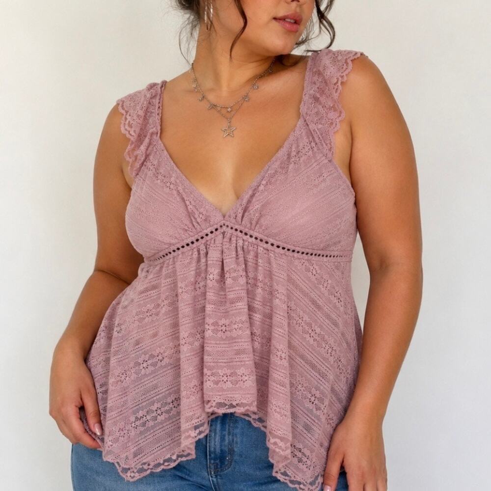 La Peche Pink Lace Babydoll Tank XL Coquette Fairycore Cottagecore
